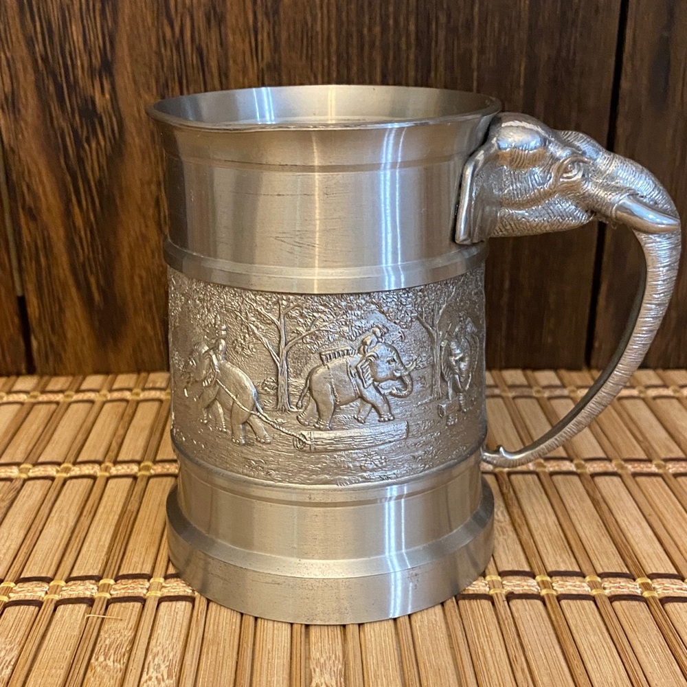 Oriental Pewter Elephant Handle Tankard Mug